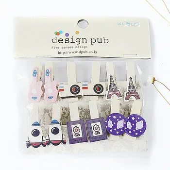 

12 pcs/lot Camera Rocket Wooden Clip Photo paper Clothespin Craft Clips Party Decoration Clip with Hemp Rope
