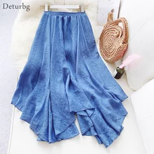 Женская элегантная Однотонная юбка миди в Корейском стиле с высокой талией, плиссированные юбки из хлопка и льна, летние юбки Saias, SK344