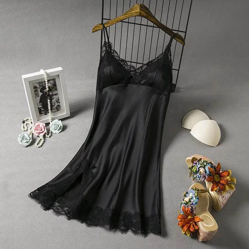 

V Neck sexy sleepwear summer night dress lingerie nightgown nightwear Solid night gown sleepwear women seksi bayan gecelikler