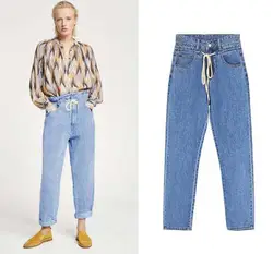 2019 весна и осень Для женщин широкие брюки джинсовые брюки женские Высокая Талия Свободные Узкие прямые брюки Полная длина модные штаны D28