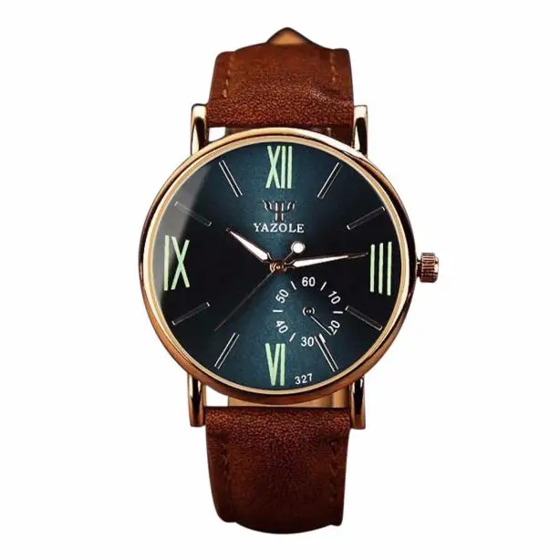 

2019 Leather Men's Watch #327 Roman Scale Small Seconds Brown Navy Blue Dial Casual Fashion Analog Wrist Watch Gift bayan saat 6