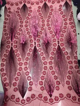 

New French Nigerian sequins net lace, African tulle mesh lace fabric high quality for party wedding dress 5yards/lot W1129