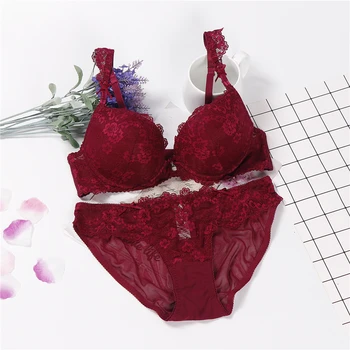 

lingerie push up panties and bra set lace thick cup ABC plus size bralette set lace top and panties