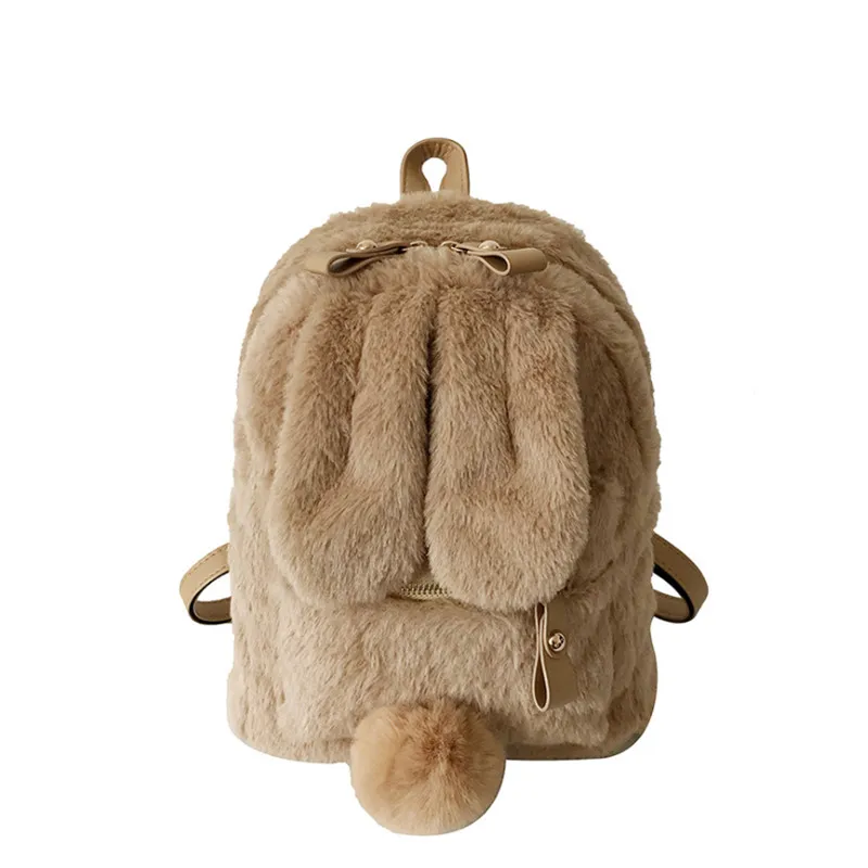 Furry Rabbit Ear Backpack cute Girls Shoulder Bag Mini Furry Fluffy Plush schoolbag Winter Women's Travel Bag