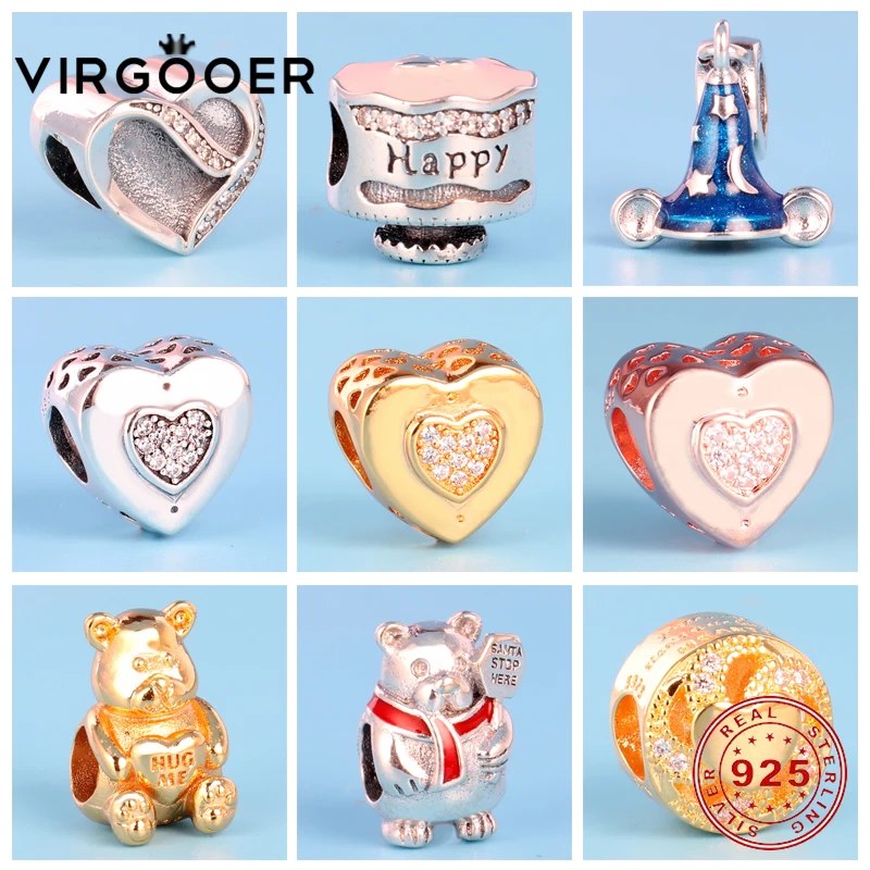 

Virgooer Jewelry 925 Sterling Silver Heart Cake Hat Bear Beads Pendants For Jewelry Making Fit Original Pandora Charm Bracelets