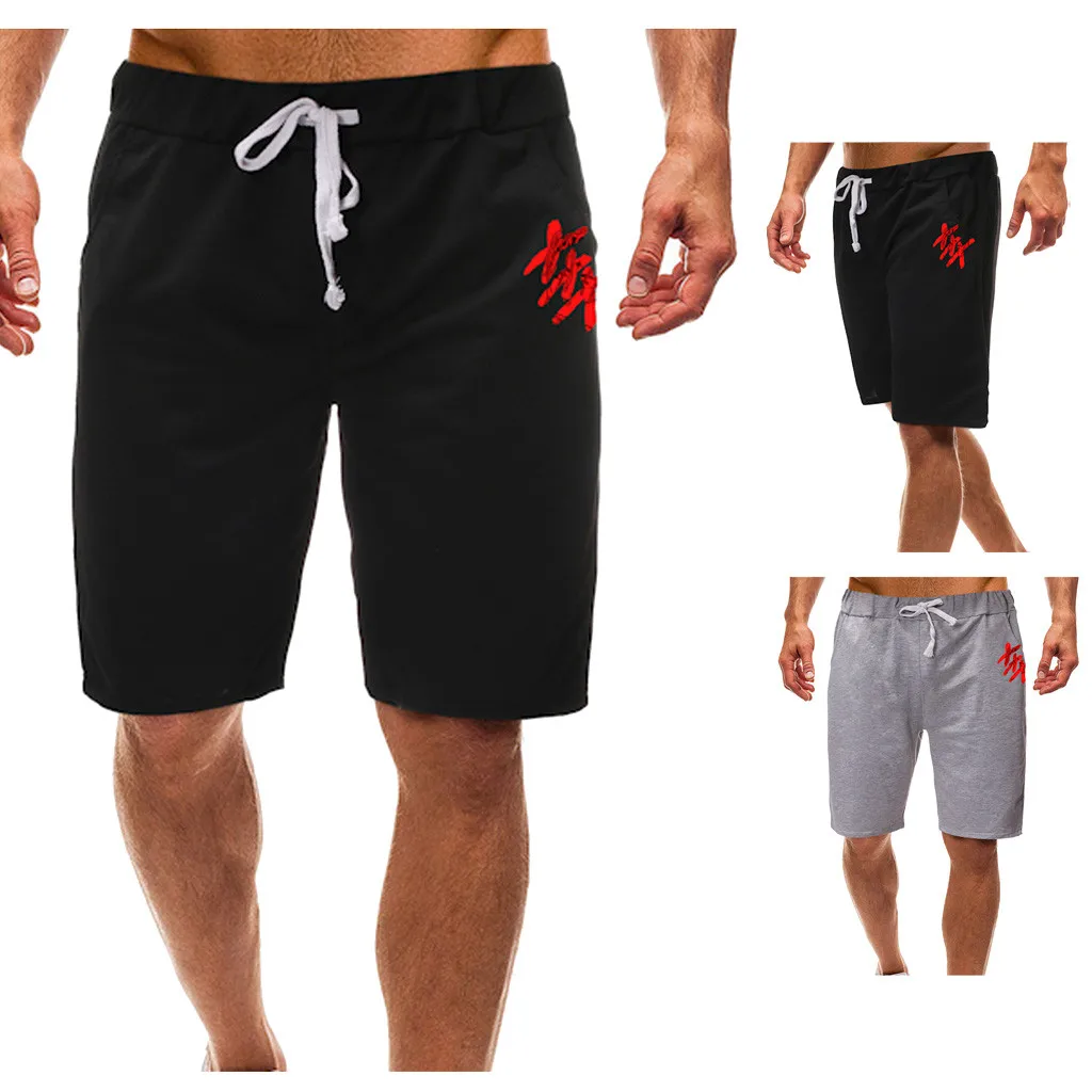 Feitong/ летние однотонные повседневные шорты, мужские повседневные шорты, повседневные шорты со шнуровкой и карманами, однотонные шорты с пятью точками,# g35