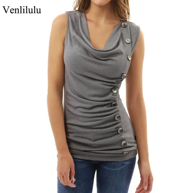

2019 Summer Sleeveless TShirts Women Sexy T Shirt Female Pleated T-Shirt V-Neck Ladies Tops Female Bodycon Slim Shirts for Woman