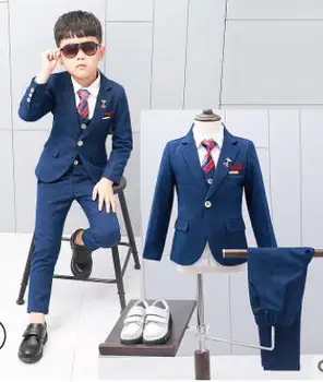 

brand Kids Boys Formal Suits Blazers Sets Clear Gentleman Kids Baby Boys jacket +Shirt +vest +Pant 4PCS Set Clothes blue/red