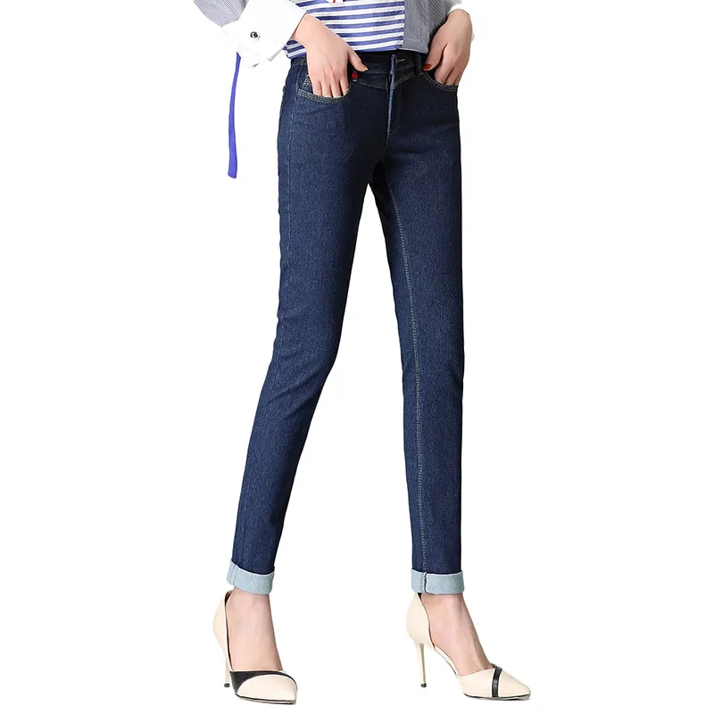 Повседневное манжетами для женщин обтягивающие джинсы Slim Fit высота талии