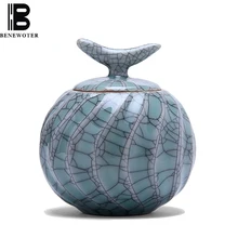 Ретро керамическая банка для хранения чая в форме тыквы с ледяной трещинкой из селадона, аксессуары для домашнего декора