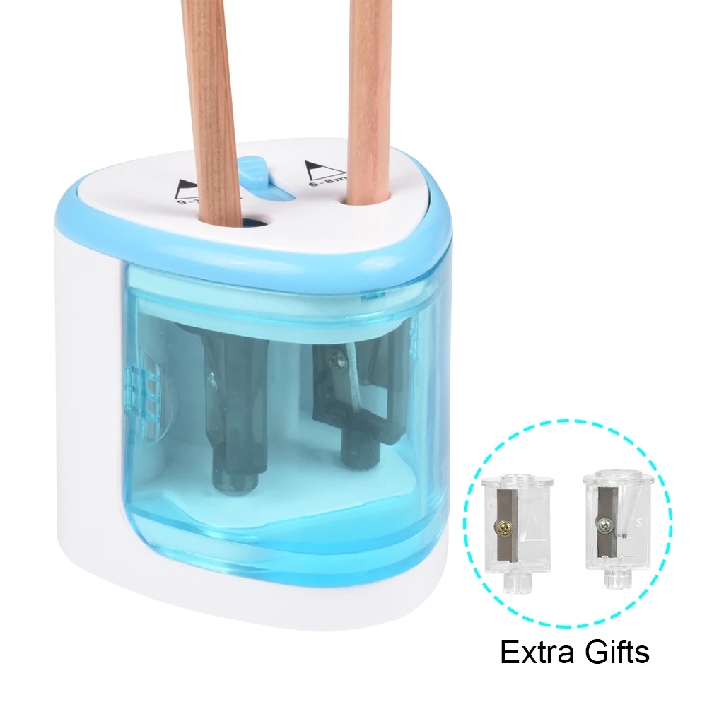 

Two-hole Electric Pencil Sharpener Battery Operated Portable Blue Automatic Sharpener Home Office School Supplies Stationery