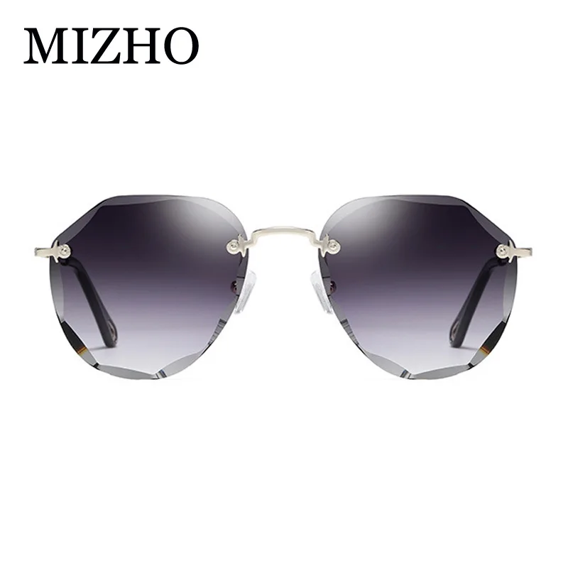 

MIZHO 2019 New Luxury Brand Design Lady Pilot Oversized Rimless Sunglasses Women Cutting Lens Vintage Ocean Sun Glasses