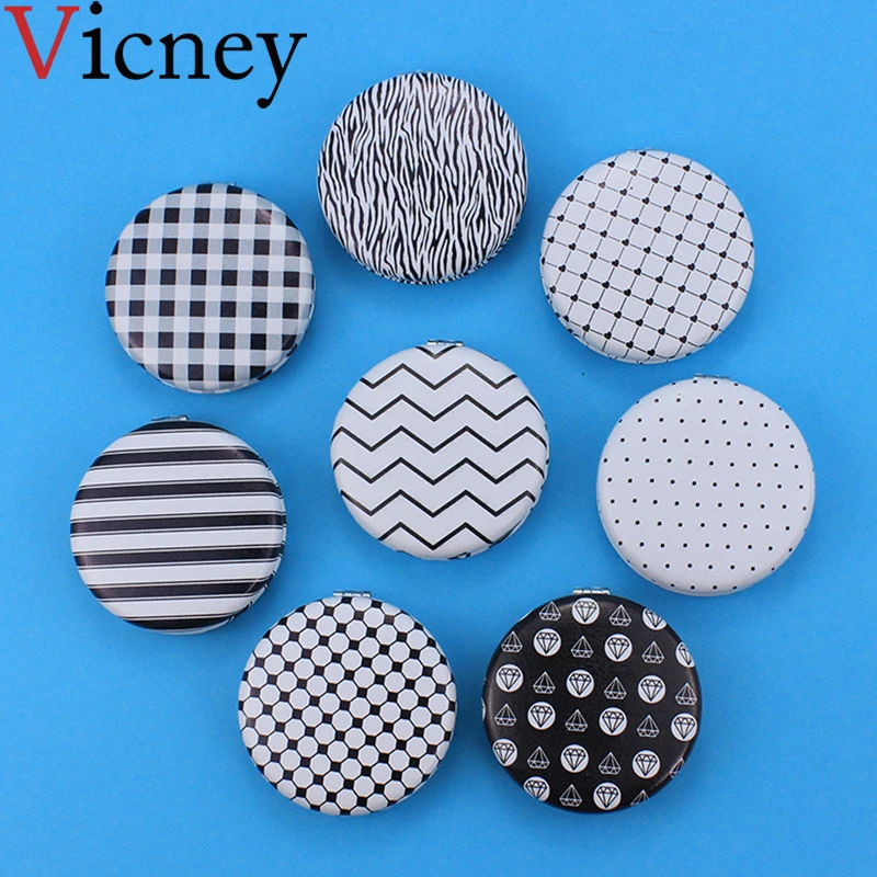

Vicney New arrival Portable Double-Sided Folding Mirror Fashion Simple stripe Pocket Mirror Cosmetic Make Up Mirror For Women