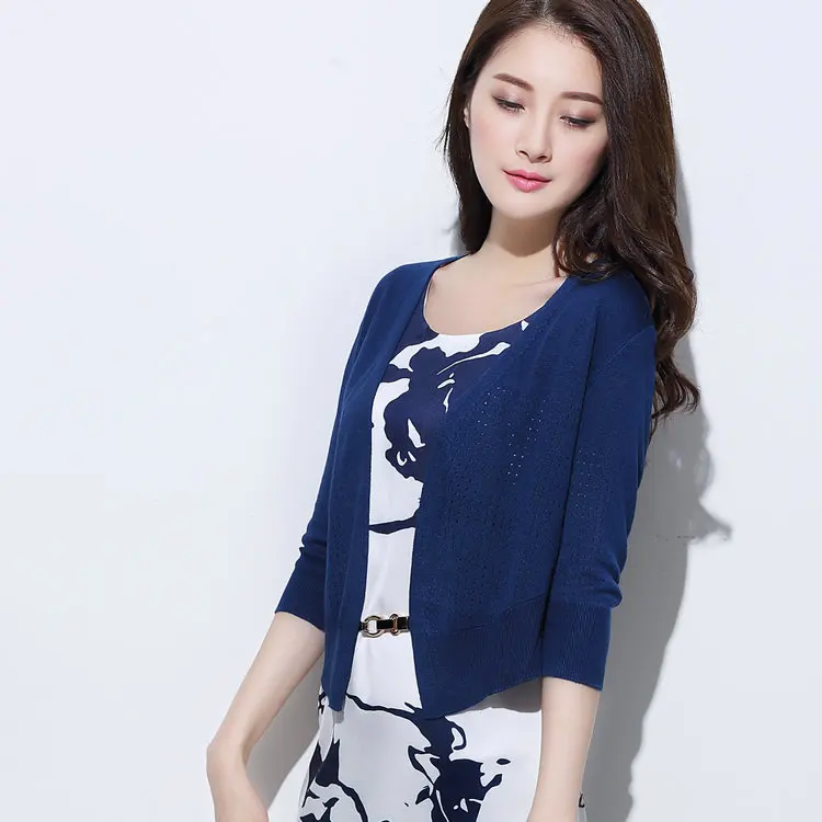 

Batwing Cardigan For Women Knitting Sweater Women Summer Cardigans Dovetail Joint Hollow Cardigan V-Stripe Seven Quarter Sleeve