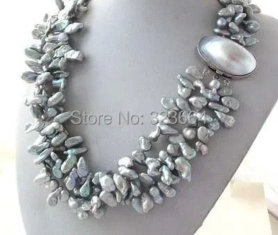 3Strands Gray Petal Keshi Keishi Pearl Necklace Mabe Clasp | Украшения и аксессуары