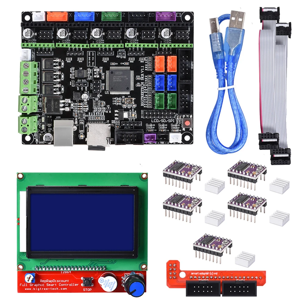 Новый SKR V1.1 материнская плата 32 бит с открытым исходным кодом Smoothieboard ARM 12864LCD экран комплект + TMC2130/TMC2208/DRV8825 драйверы