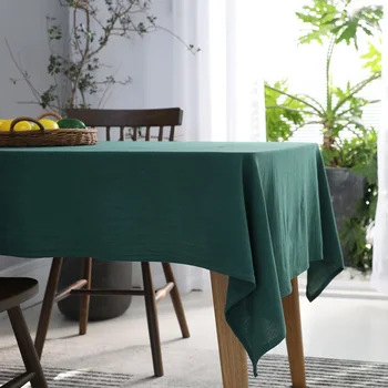 

Nordic Solid Tablecloth Home Japanese Style Coffee Table Cover Towel Dining Table Cloth Obrus Dark green Tablecloth