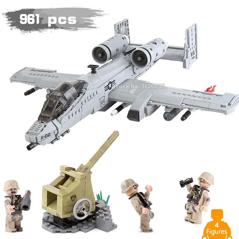 

961 PCS battlefield A10 fighter Assault Missile vehicle confrontation with Legoinglys military Building Blocks Figures mini toys