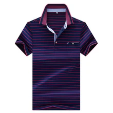 Летняя мужская рубашка поло высокого качества Повседневная Однотонная рубашка поло в полоску с коротким рукавом дышащая рубашка поло брендовая одежда