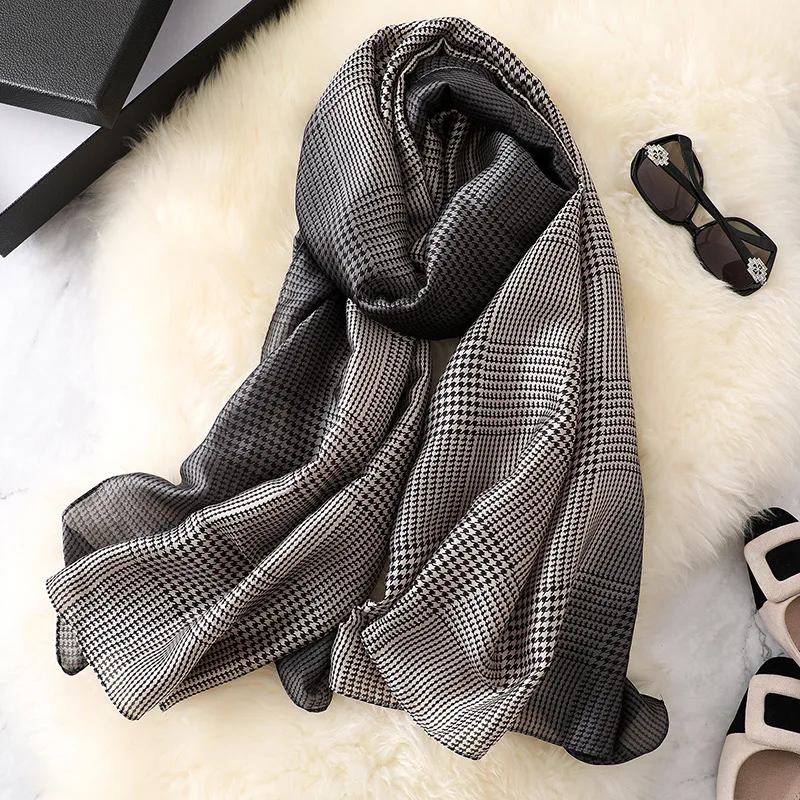 Роскошный брендовый летний женский шарф, Модные Качественные мягкие шелковые шарфы, женские шали, пляжные накидки, длинные шелковые банданы - Цвет: Dark grey