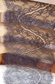 

black chantilly french lace trim, eyelash lace fabric, 3 meters / lot, LT174EM