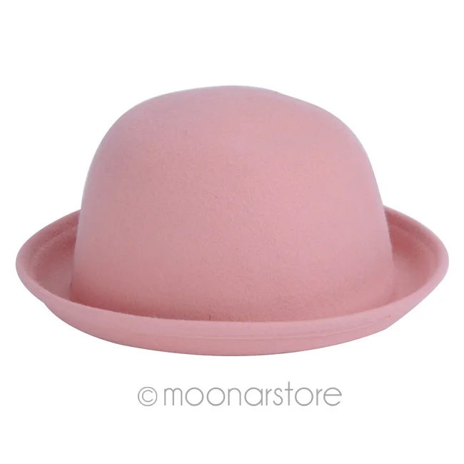 pink Новая модная фетровая шляпа в стиле ретро, Женская шерстяная фетровая шляпа-котелок для дам и девушек, зимняя Осенняя Повседневная Круглая Шапка# H1017 - Цвет: pink