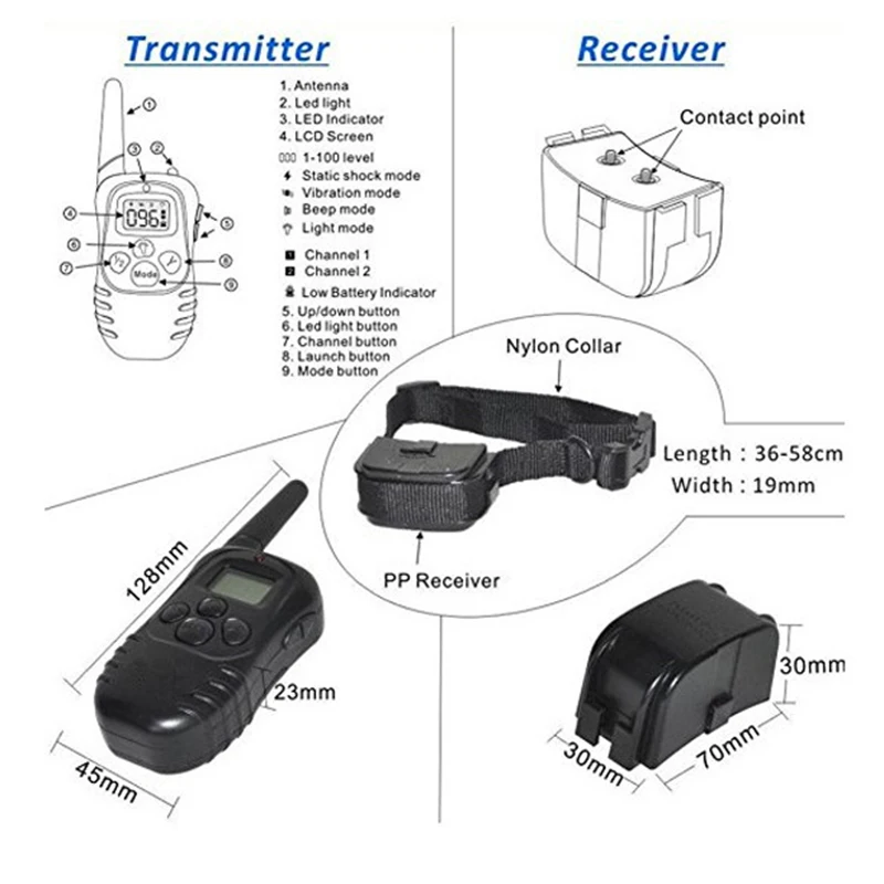 Remote Rechargeable And Waterproof Electronic Dog Training Collar With LCD Display For Pet Dog Stop Barking 300m 998DR