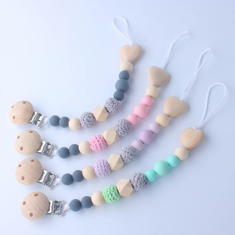 Детская силиконовая соска ручной работы с цепочками из бука, набор силиконовых сосок, набор деревянных прорезывателей для младенцев