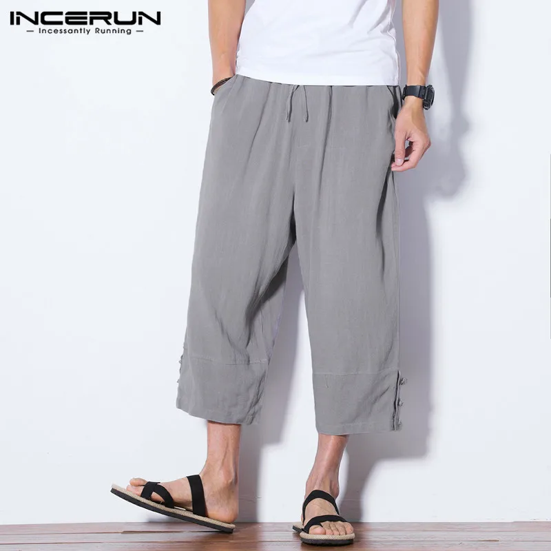 INCERUN Men Fashion Harem Pants Elastic Waist Cotton Solid Loose Baggy ...