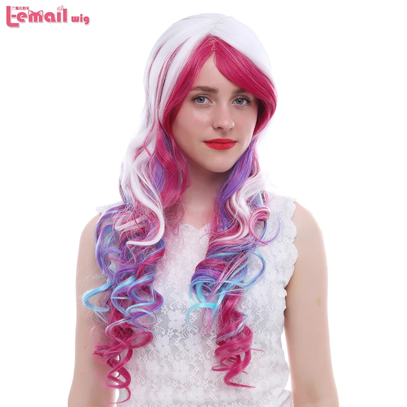 

L-email wig 70cm/27.5inches Long Women Rainbow Wigs Mixed Colors Curly High Temperature Fiber Synthetic Hair Perucas Cosplay Wig
