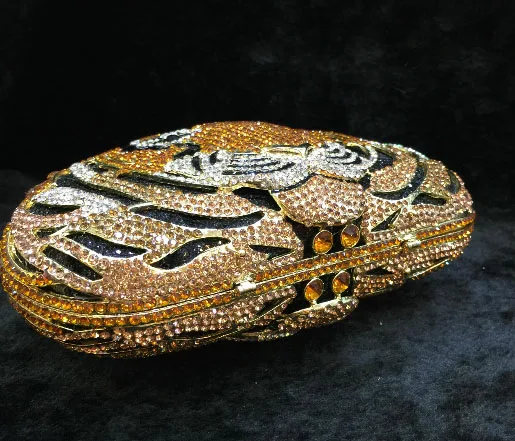 Подарочная коробка кристаллы тигра форме сумка Для женщин вечерние клатч Сумки женские Свадебные Металл Рамки Сумочка Кошелек Выходные