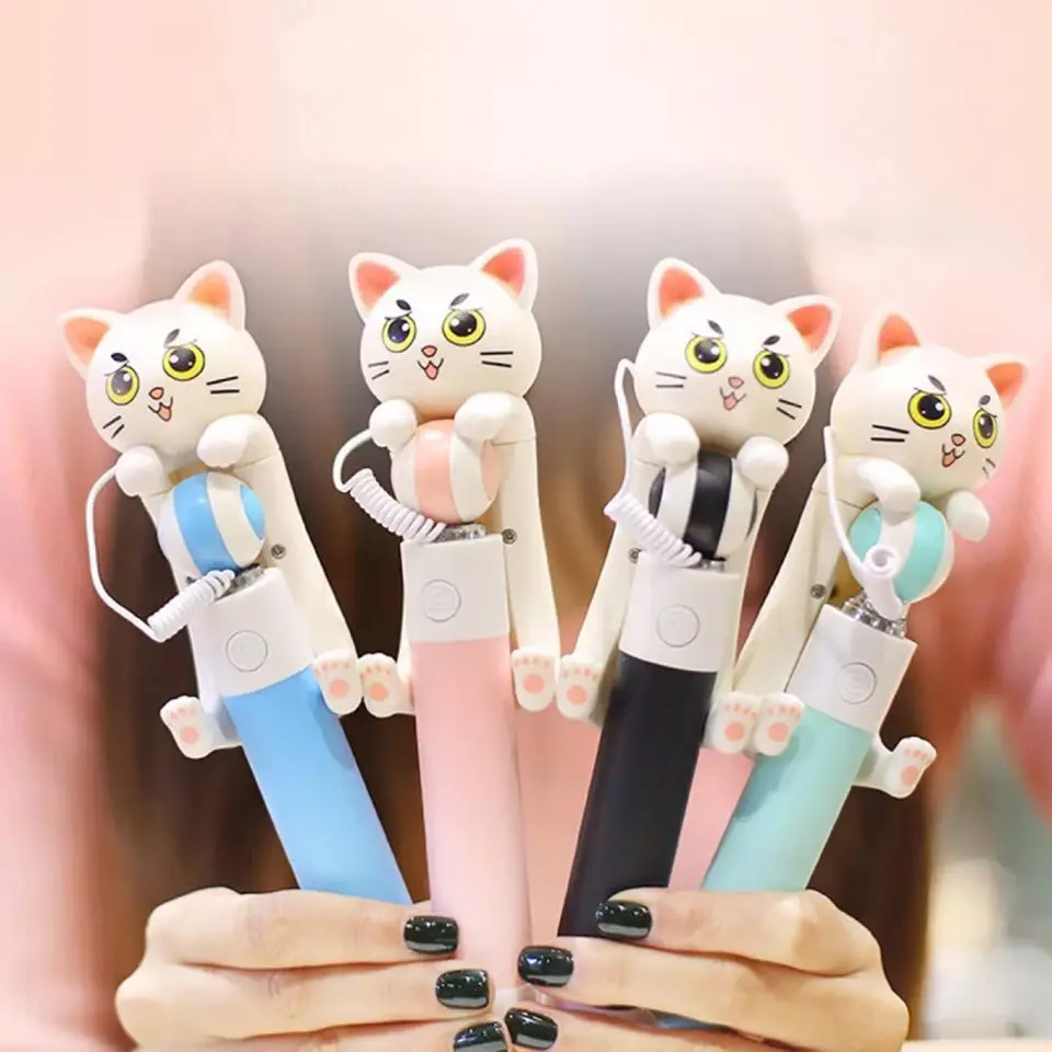 

Cute Cat Selfie Stick Monopod Stainless Steel for IOS/Android/Xiaomi/Redmi/Smartphones 14cm-68cm Stick for Selfie