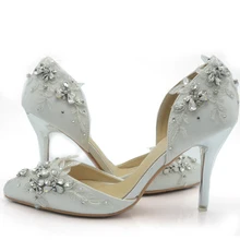 2016 Handcraft Handmade Rhinestone Pageant Event Shoes White Satin Bride Shoes Comfortable Wedding Party High Heel
