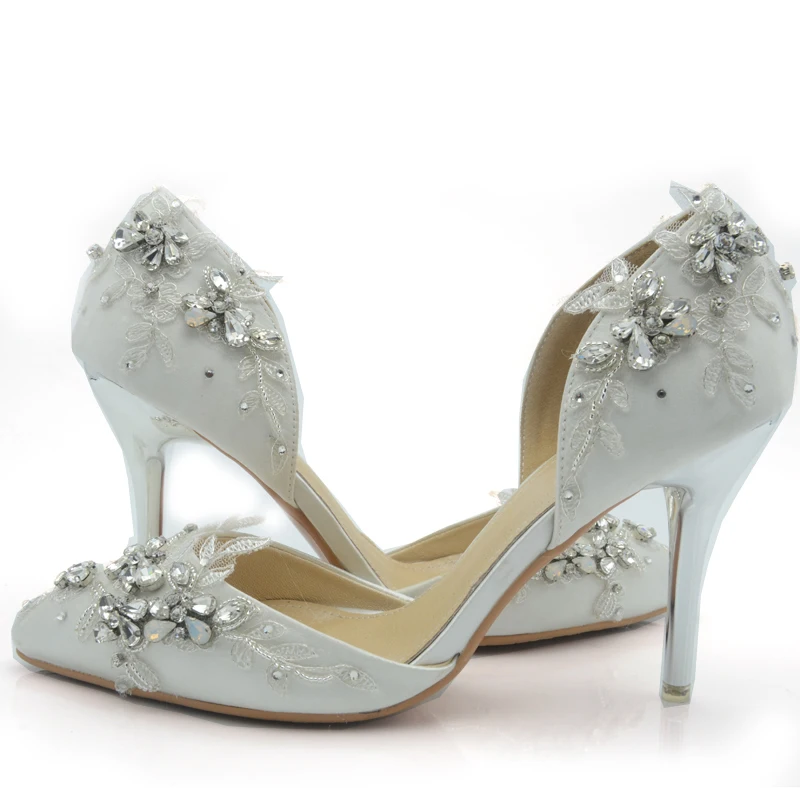 2016 Handcraft Handmade Rhinestone Pageant Event font b Shoes b font White Satin Bride font b