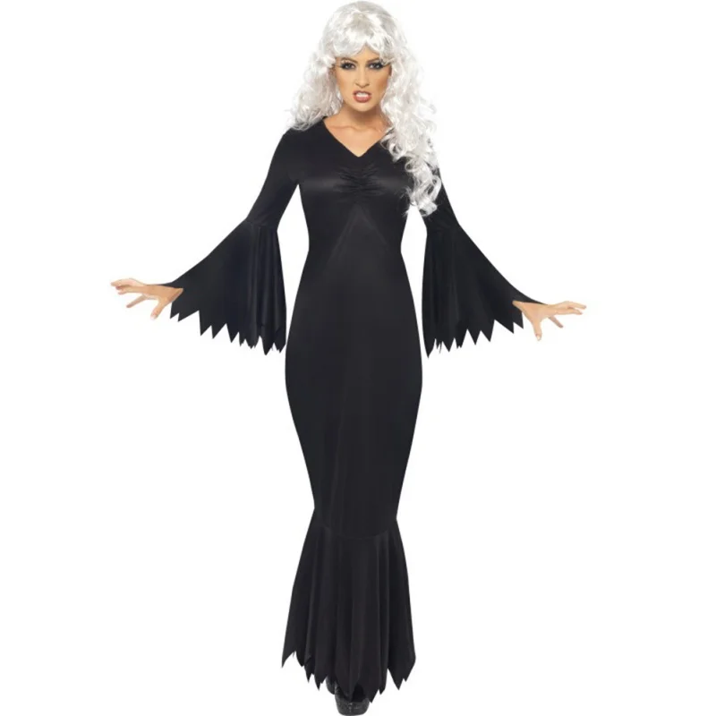 

Women Halloween Witch Dress Scary Horror New Costumes Plus Size 2XL Black Play Ghost Clothes Strech Party Cosplay Long Dress F1