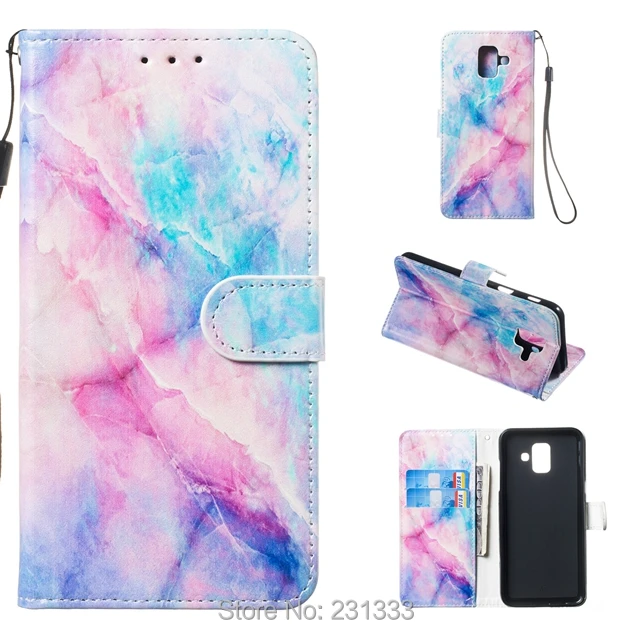 Мраморный чехол кошелек с рисунком из мультфильма кожаный для Samsung Galaxy A10 A20E A20 A30