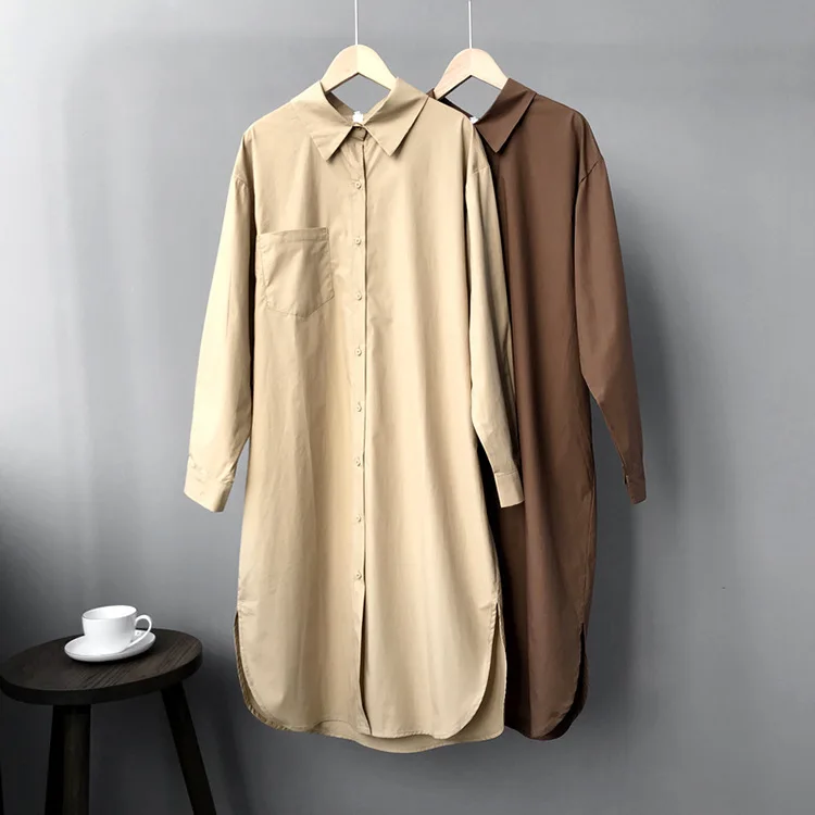 En Ligne Mooirue Automne 2018 Femmes Chemise Robe Kaki Mince Cardigan Lâche Bureau Longues Rayures Blusas Feminina Coréenne Cardigan