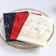 Европейская лазерная резка горячего тиснения приглашение трехмерный замок свадебный автомобиль форма высокого класса Частный заказ