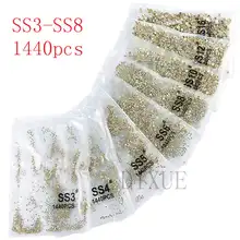 SS3-ss8 1440 pièces clair cristal AB or flack 3D Non HotFix FlatBack Nail Art décorations Flatback strass pour vêtements 073(China)