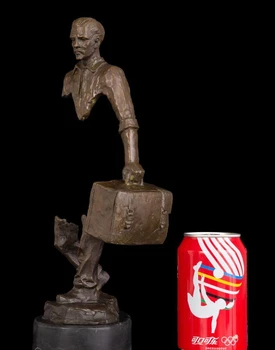 

Art Deco Sculpture Abstract Man Carry Trunk Soul Journey Bronze Statue Signed