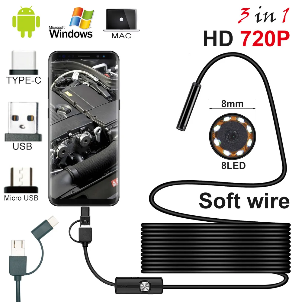 Камера-Эндоскоп ViewEye камера-бороскоп на Android 720P МП полужесткая жесткая трубка и