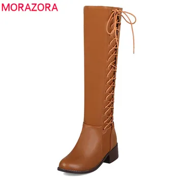 

MORAZORA 2020 fashion hot sale new knee high boots women round toe zipper autumn winter boots comfortable casual shoes woman