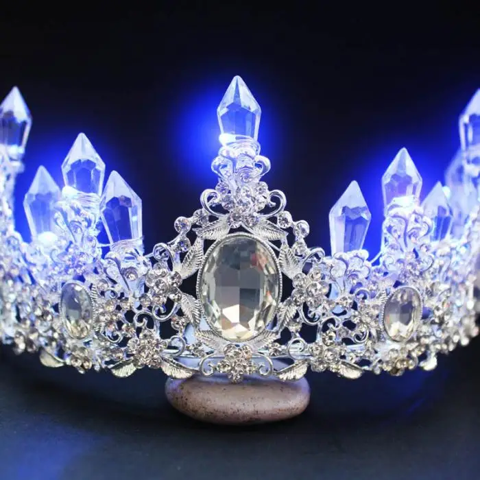 Большой барокко светодиодный Тиара для женщин Кристалл цветочный головной венок стразы короны свадебные аксессуары для волос BS