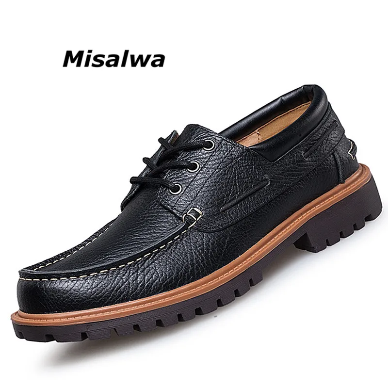 Misalwa Mens Boat Shoes Premium Genuine Leather Luxury Autumn Driving Shoes Boys Vintage Breathable Casual Loafers Plus Size 47