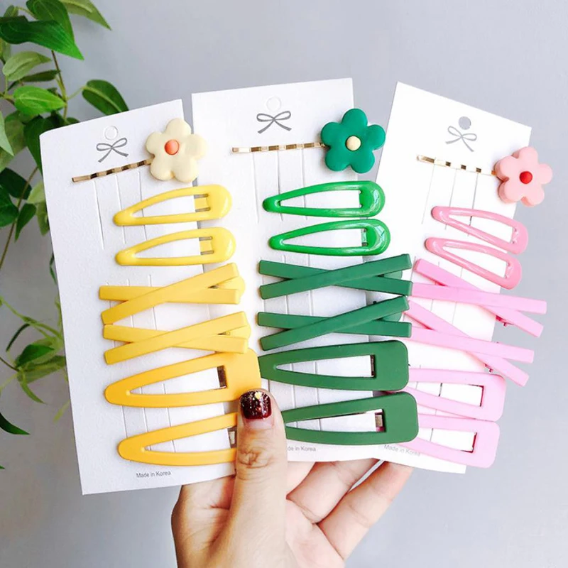 

7Pcs/set Women Girls Hair Accessories Fashion Flower Hairpins Cute Candy Color Hair Clip Simple Barrettes Geometric Headwear Set