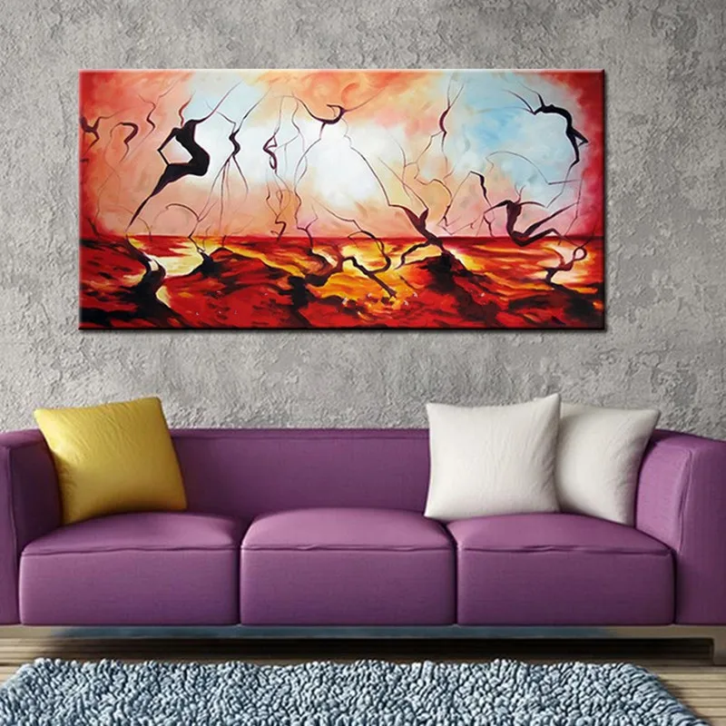 

Large Modern Home Decor Wall Art Pictures Handpainted Abstract Landscape Oil Paintings Handmade Colorful Red Painting on Canvas