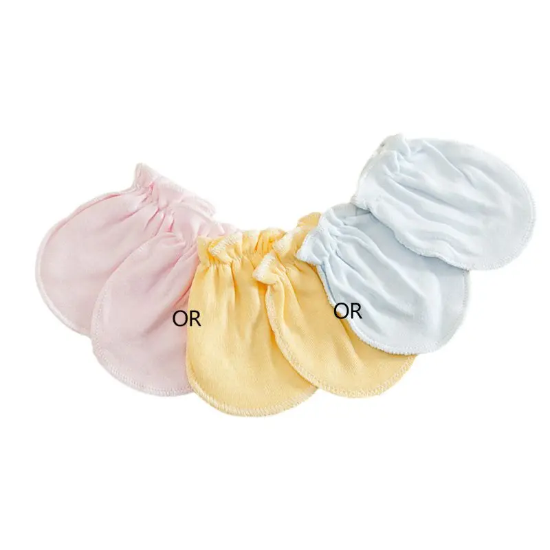

3 Pairs Unisex Baby No Scratch Mittens Anti Grabbing Hands Gloves Soft Cotton Comfortable Solid Colors Infant Face Protector