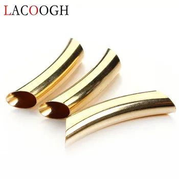 

20pcs Gold Color Copper Brass 9mm Hole 45mm Long Curved Tube Beads Connector Fit DIY Round Leather Bracelets Necklace Findings