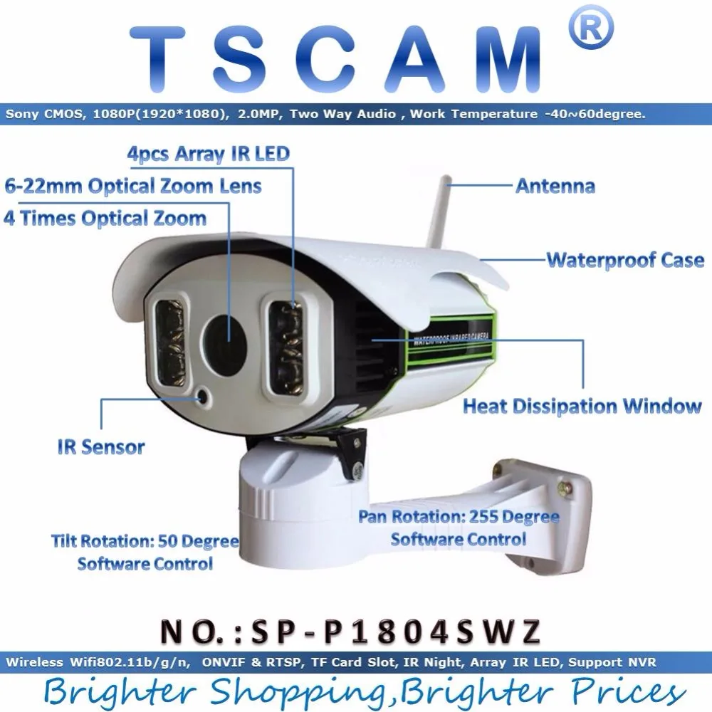 TSCAM new SP P1804SWZ Full HD 1080P 2 0MP IP Camera Wireless Wifi 6 22mm Optical