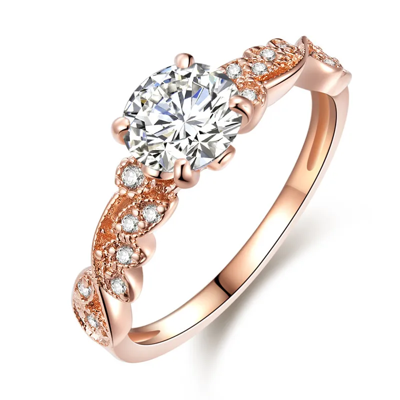 

2018 New Rose Gold Color Rings Fashion Retro Flower Cubic Zirconia Engagement Thin Ring Jewelry For Women Dropshipping Z35